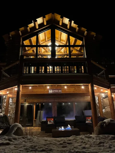 The lodge deck after dark