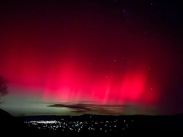 Northern lights photographed from the front deck